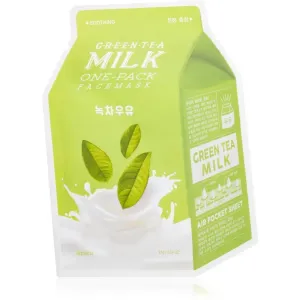 A’pieu One-Pack Milk Mask Green Tea masque apaisant en tissu pour peaux grasses et mixtes 21 g