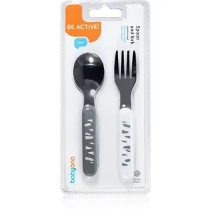 BabyOno Be Active Stainless Steel Spoon and Fork couverts Grey-White 12 m+ 2 pcs