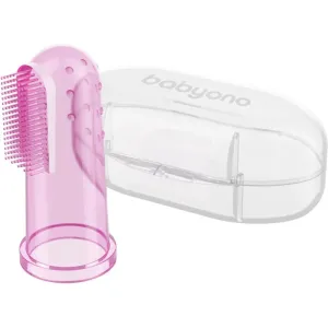 BabyOno Take Care First Toothbrush brosse à dents de doigt pour bébé avec étui Pink 1 pcs