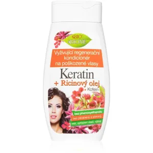 Bione Cosmetics Keratin + Ricinový olej après-shampoing régénérant pour cheveux fins et abîmés 260 ml