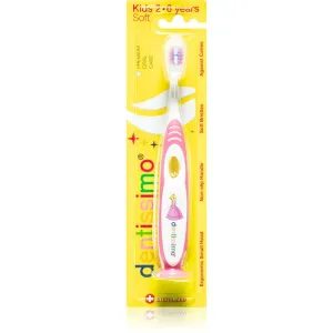 Dentissimo Toothbrushes Kids brosse à dents à ventouse pour enfant soft teinte Pink 1 pcs