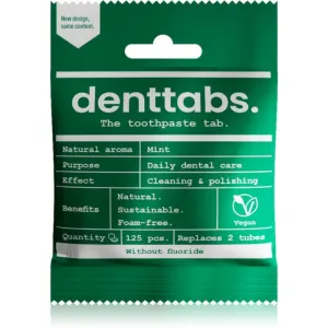 Denttabs Natural Toothpaste Tablets without Fluoride Dentifrice sans fluor en comprimés Mint 125 p