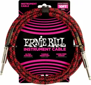 Ernie Ball Braided Straight Straight Inst Cable Noir-Rouge 3 m Droit - Angle