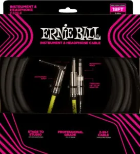 Ernie Ball Instrument and Headphone Cable Noir 50,5 cm Droit - Angle