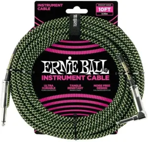 Ernie Ball P06077-EB Noir-Vert 3 m Droit - Angle