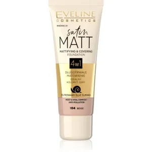 Eveline Cosmetics Satin Matt fond de teint matifiant à l'extrait de bave d'escargot teinte 104 Beige 30 ml