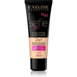 Eveline Cosmetics Selfie Time fond de teint et correcteur 2 en 1 teinte 01 Porcelain 30 ml