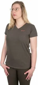 Fox Fishing Tee Shirt Womens V-Neck T-Shirt Dusty Olive Marl/Mauve Fox XL