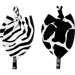 KLRK Home Wild B&W Zebra&Giraffe doudou plat muni d’un nœud 26x26 cm 2 pcs