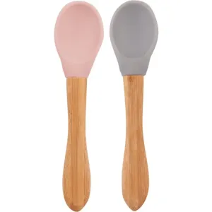 Minikoioi Spoon with Bamboo Handle petite cuillère Pinky Pink/Powder Grey 2 pcs