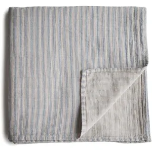 Mushie Muslin Swaddle Blanket Organic Cotton couvertures d’emmaillotage Blue Stripe 120cm x 120cm 1 pcs