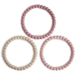 Mushie Pearl Teething Bracelet jouet de dentition Linen-Peony-Pale-Pink 3 pcs