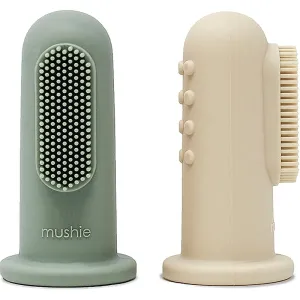 Mushie Finger Toothbrush brosse à dents de doigt pour bébé Shifting Sand/Cambridge Blue 2 pcs