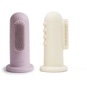 Mushie Finger Toothbrush brosse à dents de doigt pour bébé Soft Lilac/Ivory 2 pcs