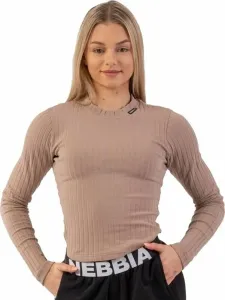 Nebbia Organic Cotton Ribbed Long Sleeve Top Brown S T-shirt de fitness