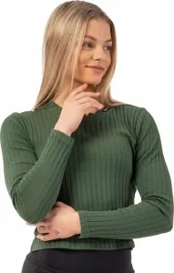 Nebbia Organic Cotton Ribbed Long Sleeve Top Dark Green M T-shirt de fitness