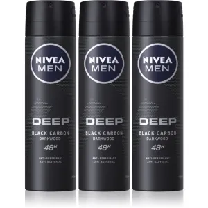 Nivea Men Deep Black Carbon Darkwood spray anti-transpirant 3 x 150 ml (conditionnement avantageux) pour homme