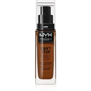 NYX Professional Makeup Can't Stop Won't Stop Full Coverage Foundation fond de teint haute couvrance teinte 25 Deep Ebony 30 ml