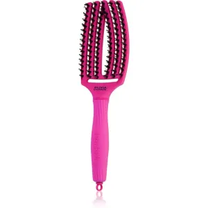Olivia Garden Fingerbrush ThinkPink brosse plate aux fibres de nylon et poils de sanglier Neon Pink 1 pcs