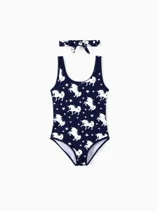Maillot de bain imprimé licorne 2pcs enfant fille avec bandeau