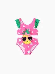 Ensemble de maillot de bain pour filles avec manches papillon et forme de cœur enfantine