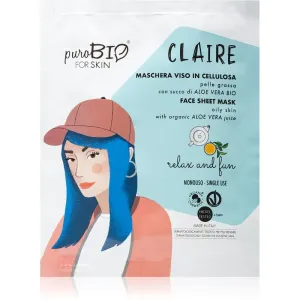 puroBIO Cosmetics Claire Relax and Fun masque tissu hydratant et apaisant à l'aloe vera 15 ml