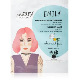 puroBIO Cosmetics Emily Relax and Fun masque hydratant en tissu à l'aloe vera 15 ml