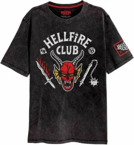 Stranger Things T-shirt Hellfire Crest Acid Wash Black L