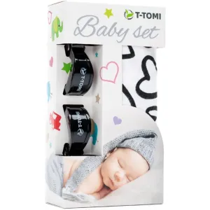 T-TOMI Baby Set Black Hearts coffret cadeau pour enfant 3 pcs