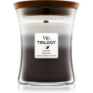 Woodwick Trilogy Warm Woods bougie parfumée avec mèche en bois 275 g
