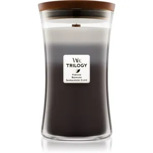 Woodwick Trilogy Warm Woods bougie parfumée avec mèche en bois 609,5 g