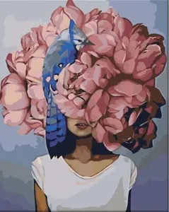 Zuty Peinture par numéros Femme à fleur rose et oiseau
