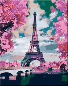 Zuty Peinture par numéros Tour Eiffel et arbres roses #49038